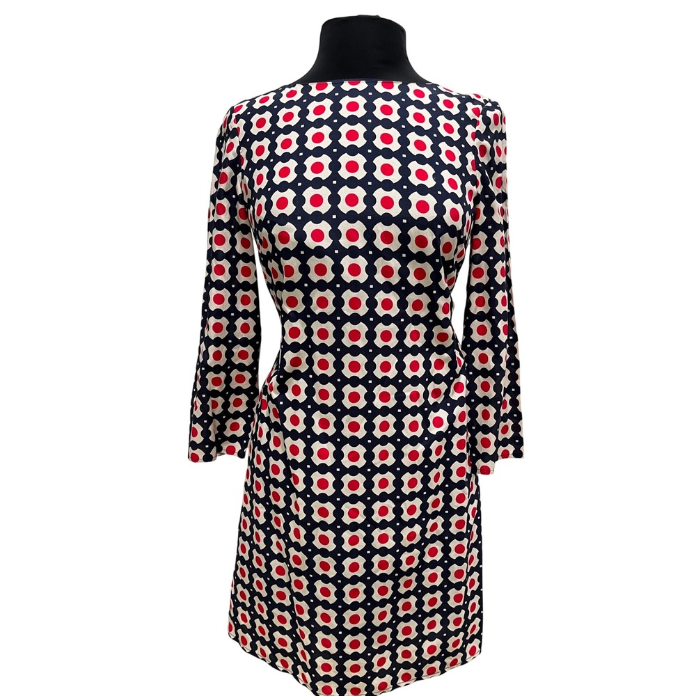 Brooks Brothers Woven in Italy Navy Red Geometric Print Sheath Dress Size 2